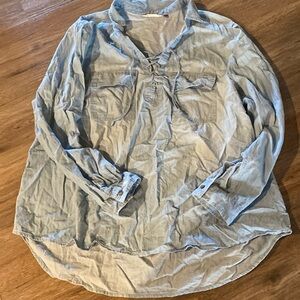SO chambray denim shirt top lace blue artist tunic style 3x xxl like new artist